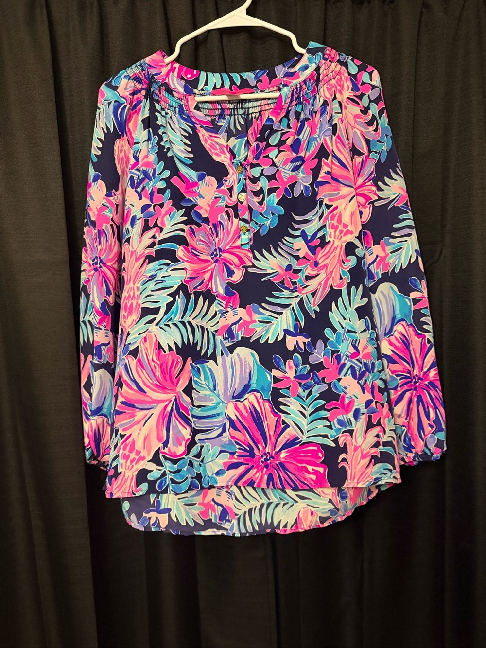 Lilly Pulitzer Navy Multicolor Floral Blouse